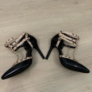 Womens top moda studded high heel shoes adjustable ankle straps black size 7